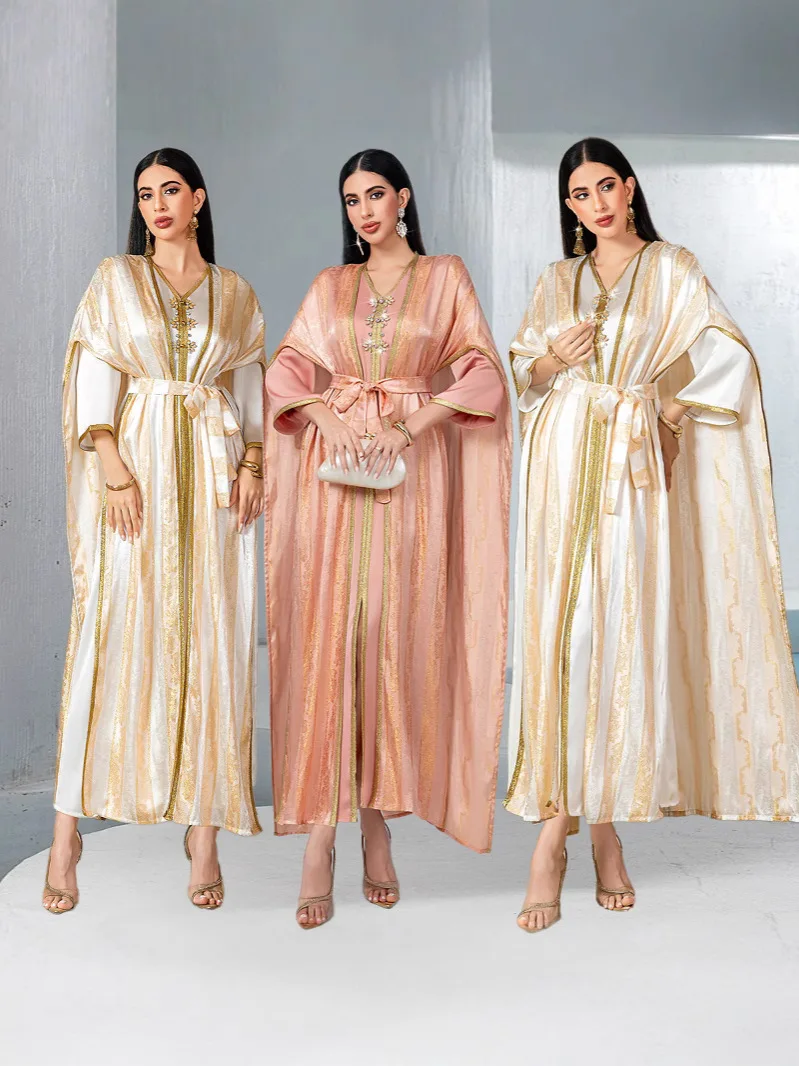 

Ramadan Muslim Abaya Women Islam Kimono and Vest Dress 2 Piece Set Jalabiya Robe Islamic Dress Formal Dresses Moroccan Caftan