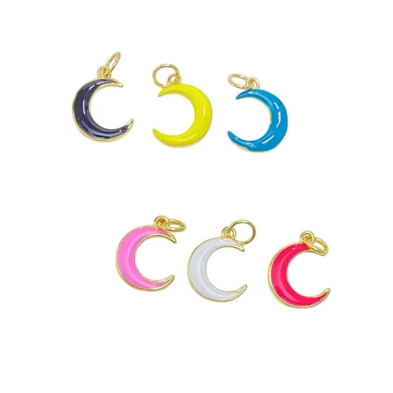 

4 Pcs Color Enamel Jewelry Moon Pendant for DIY Bracelet Necklace Earring Making Copper Gold Plated Charm Accessories Wholesale
