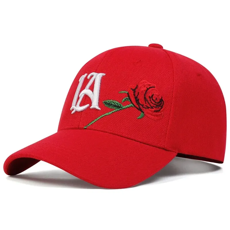 Unisex LA Rose Embroidery Baseball Caps Spring and Autumn Outdoor Adjustable Casual Hats Sunscreen Hat