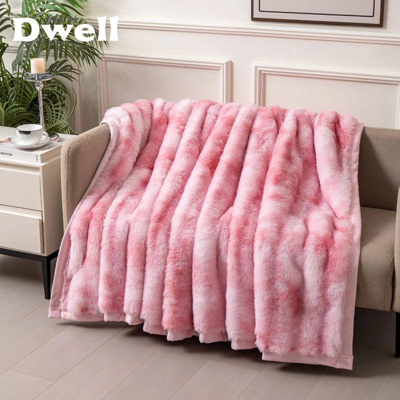 

Double-sided Faux Rabbit Fur Blanket for Bed Cover Winter Thicken Warm Throw Plush Cozy Nap Flannel Blankets for Sofa Home Decor