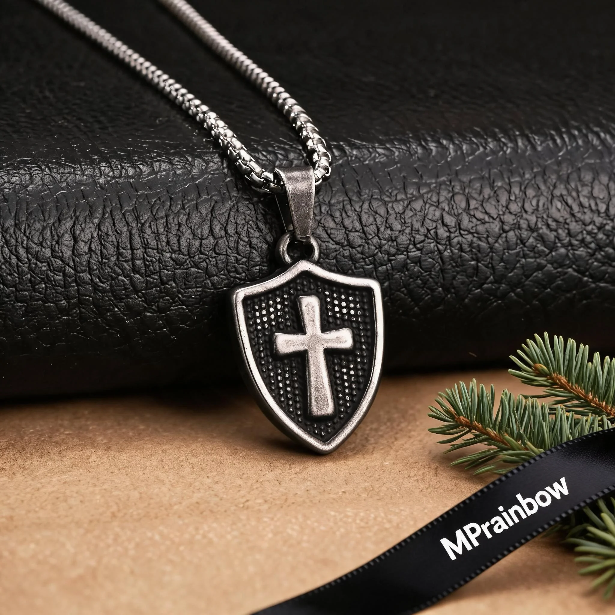 Vintage Shield Cross Pendant Necklace for Men,Stainless Steel Embossed Cross Shield‑Shaped Necklace,Punk Protection Jewelry Gift