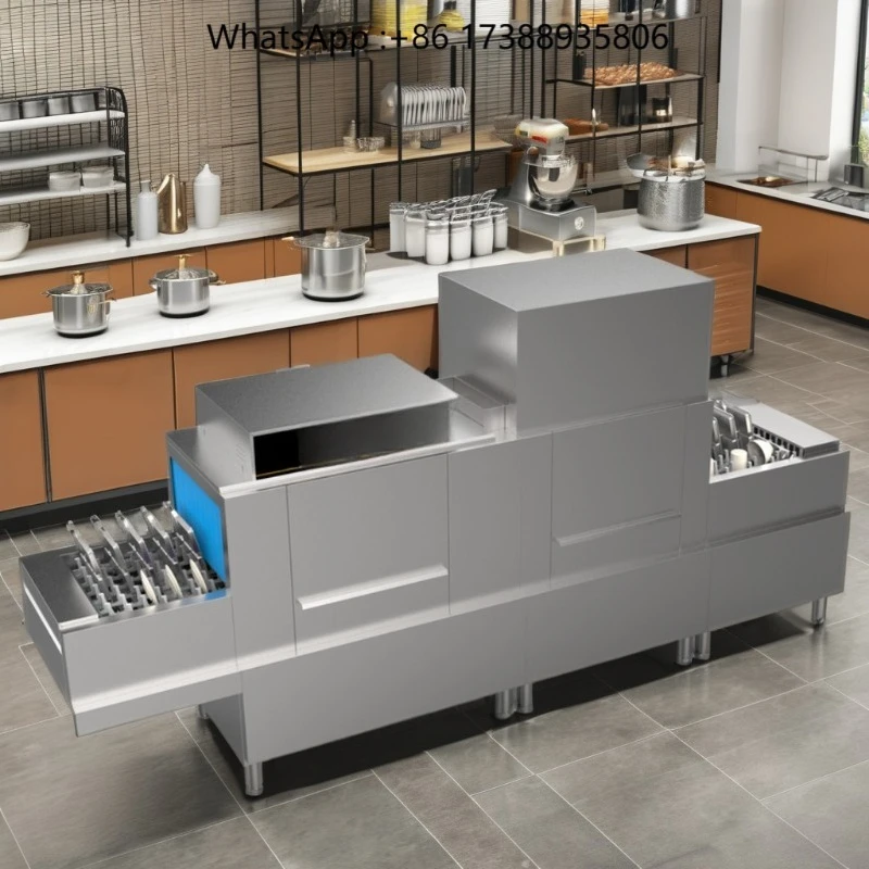Fully Automatic Free Standing Large Flight Type Commercial Kitchen Dishwasher Catering Buffet Mechanical Equipment