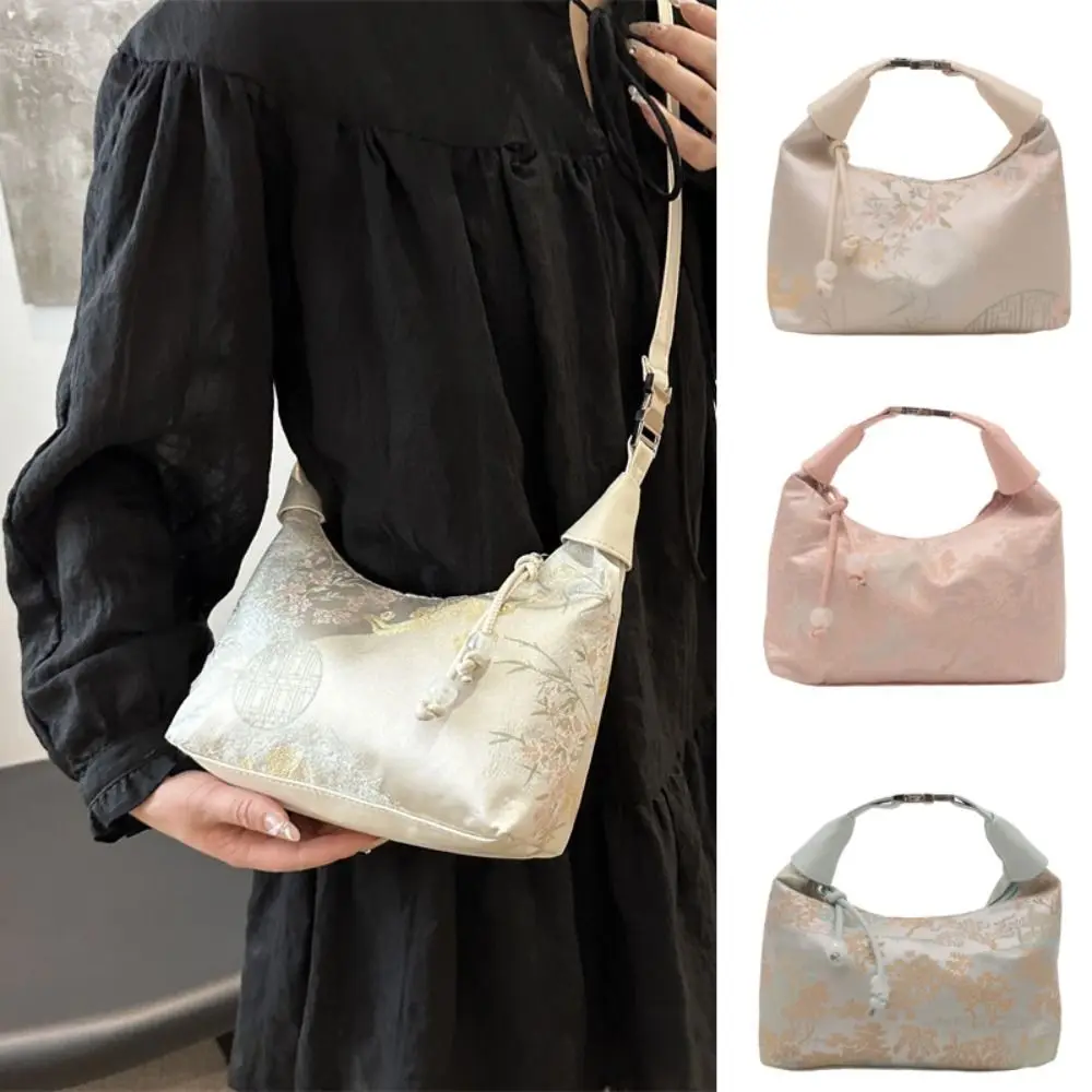 

Luxury Embroidery Shoulder Bag Nylon Texture Small Armpit Bag Pearl Pendant Crossbody Bag Women Girl