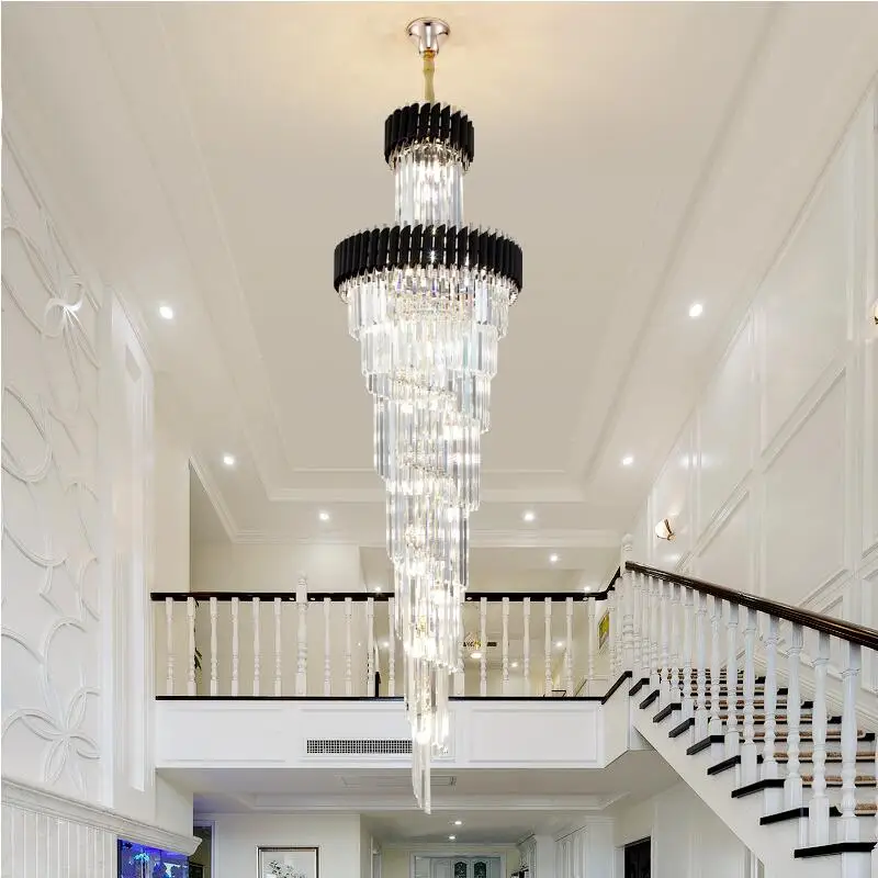 

Modern stair crystal chandelier Nordic duplex building living room chandelier luxury villa decoration lamp