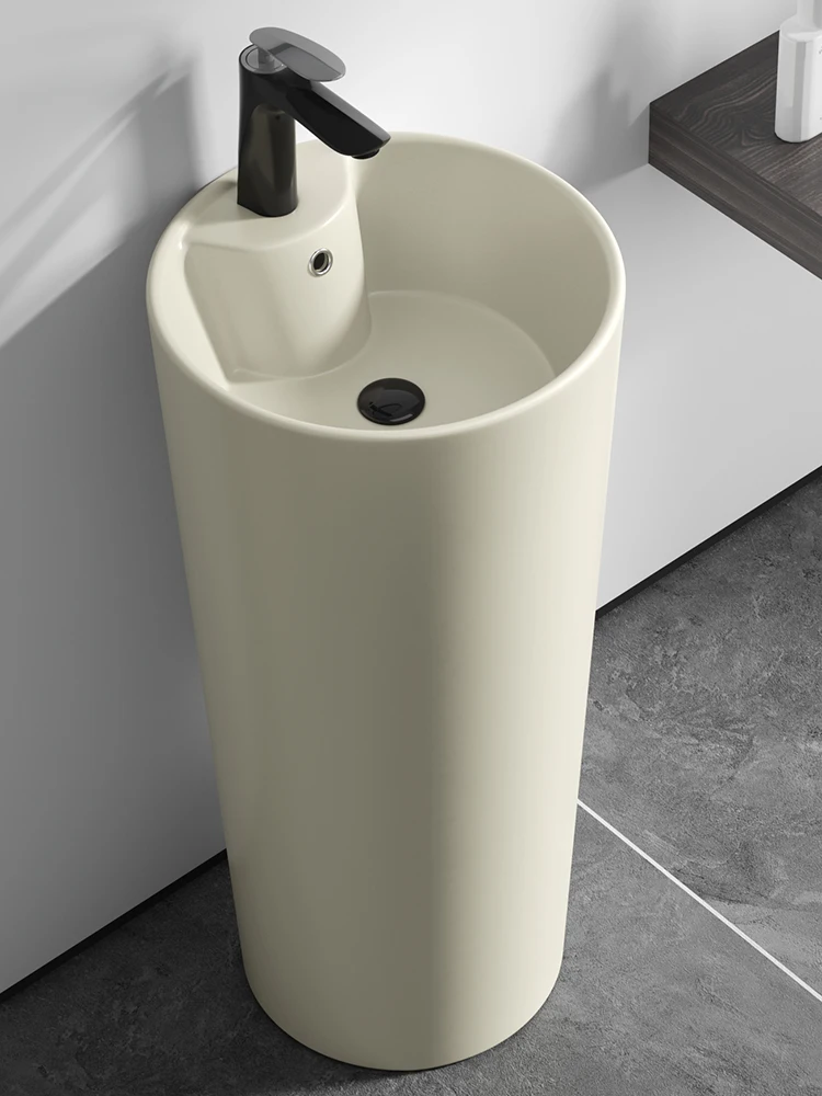 Lavabo de columna de viento de crema, suelo integrado, baño de pie, unidad pequeña para exteriores, fregadero vertical de cerámica