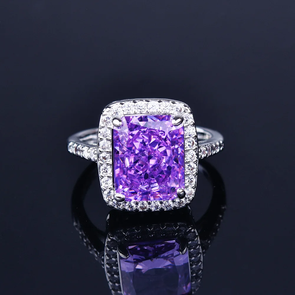 Classic Crushed Ice Cut Amethyst Wedding Bands Ring for Women Luxury 925 Silver Color Diamond Engagement Bride Fine Jewelry