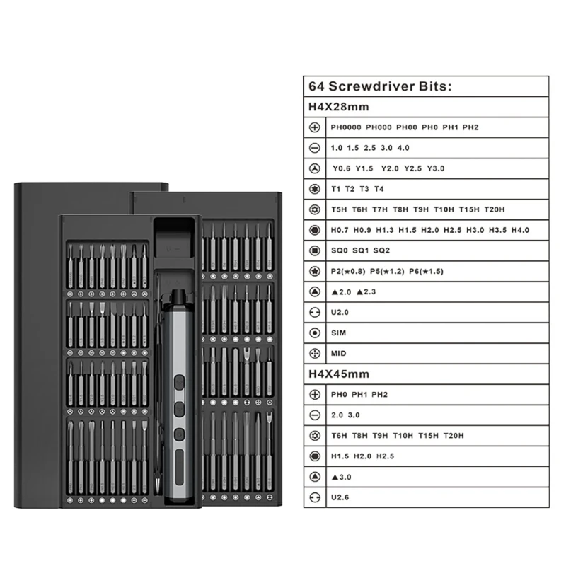 Juego destornilladores eléctricos 68 en 1, destornillador 3,7 V, luz LED sin sombras, recargable para Accesorios del