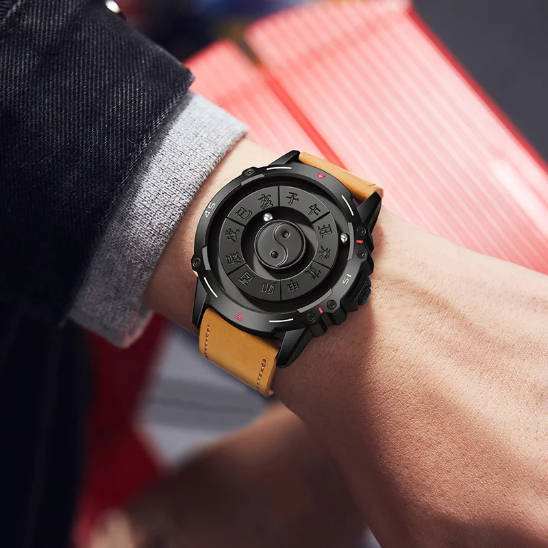 DOM-reloj de cuarzo deportivo para hombre, cronógrafo multifuncional con cuentas magnéticas de Metal, esfera magnética, creativo, nuevo diseño, 1737