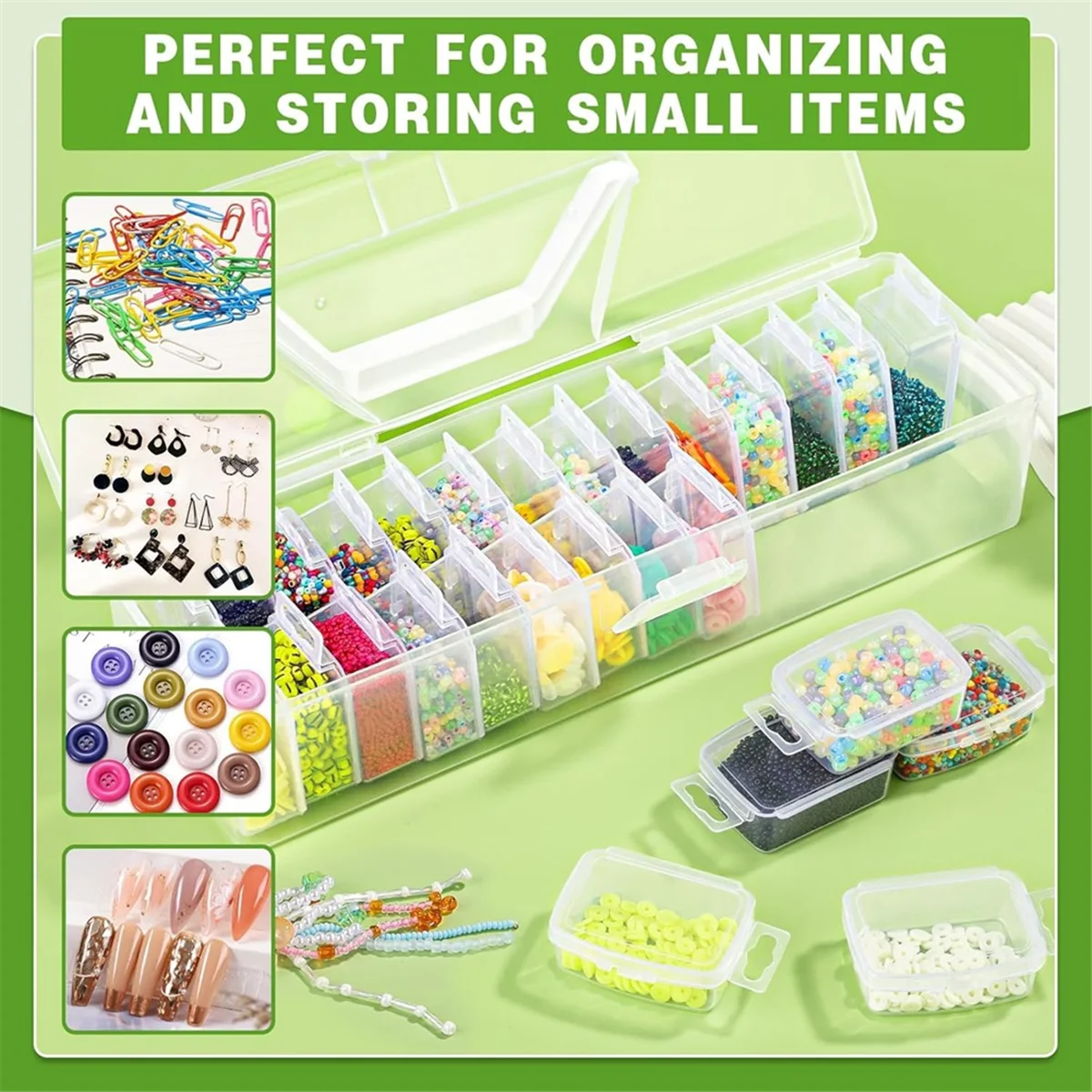 AOAO-Small Bead Organizers with Lids, for Collecting Jewelry, Bead, Sticker, with Hinged Lid Transparent Craft Supply Case A