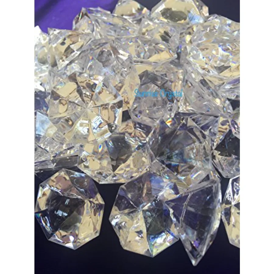 

120 Pieces 1" x 1-3/8" 22 mm x 35 mm Crystal Clear Acrylic Diamond Jewels for Party Decoration, Event, Wedding, Vase Fillers by