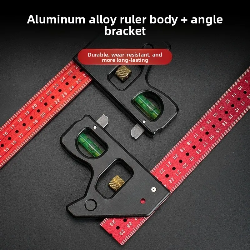 Heavy Duty Stainless Steel Combination Square 90° High Precision Woodworking Adjustable Angle Ruler Positioning Block