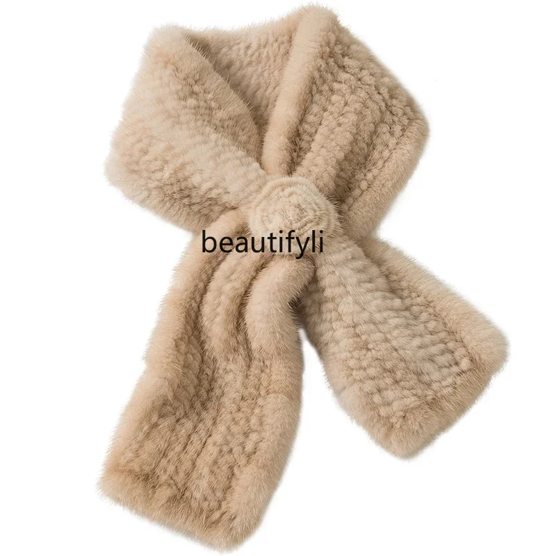 Mink fur woven small scarf women's winter thickened warm versatile mink fur small scarf fur