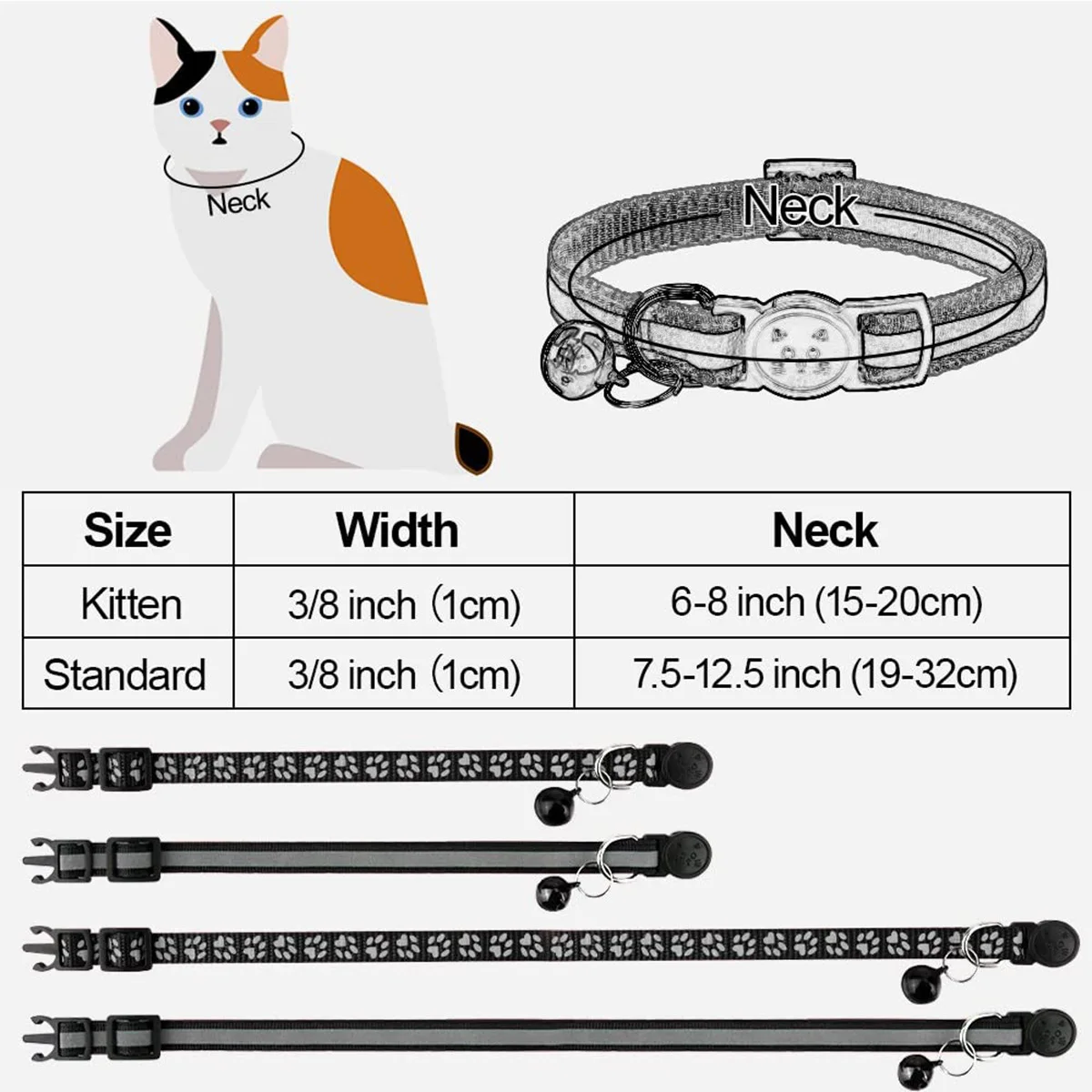 2pcs Reflective Cat Collar with Bell Adjustable Safety Breakaway Buckle Soft Pet Dog Puppy Kitten Neckband Pet Supplies Necklace