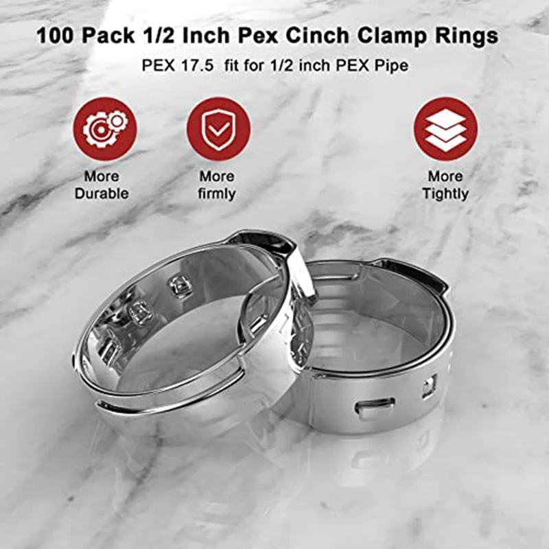 Hot 100Pack 1/2 Inch Pex Cinch Rings,304 Stainless Steel PEX Crimp Rings,Pex Fitting Pinch Ring For PEX Tubing Pipe Fitting