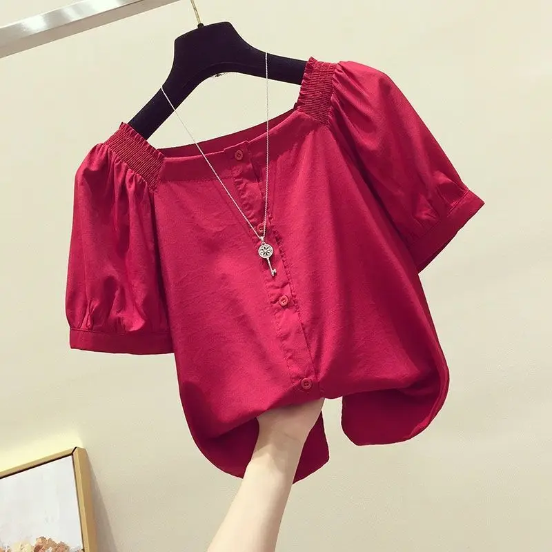 2024 Summer Clothes Women's Style Temperament Versatile High-end Chiffon Shirt One Shoulder Exposed Collarbone Short Top Z848