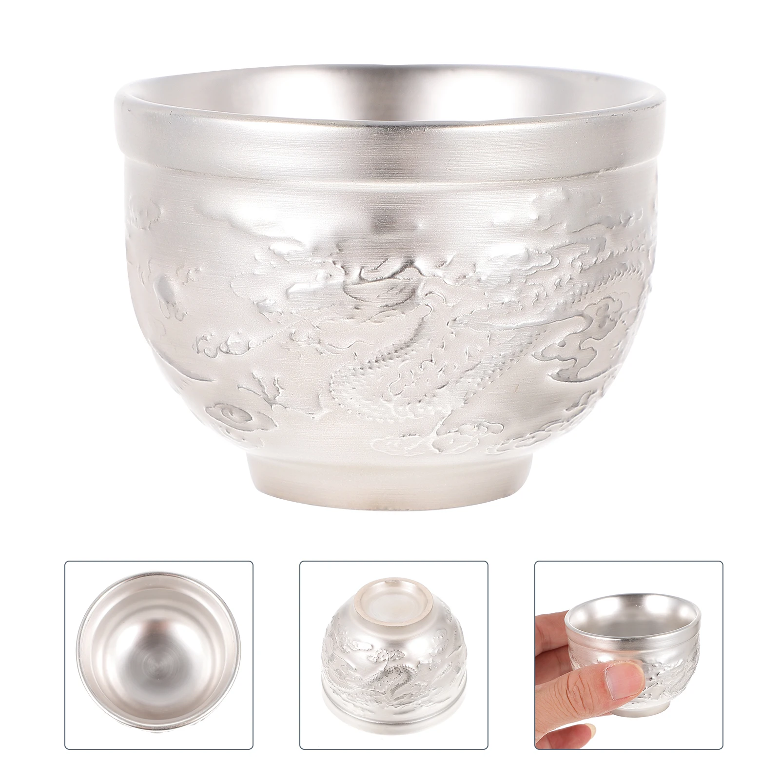 

1pc Vintage Chinese Style Silvered Kung Fu Tea Cup Exquisite Teacup For Afternoon Tea Household Decor Small Traditional