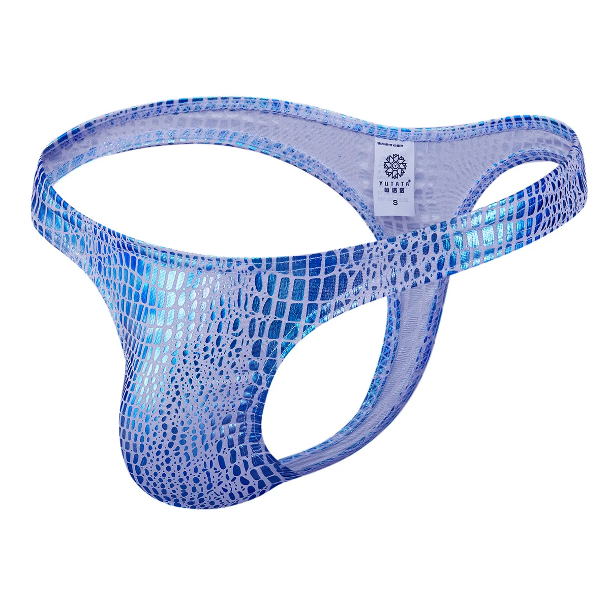 

Youth Fashion Men's T Back Thongs Shiny Leather Crocodile Pattern U Convex Pouch and Funny Gays Narrow Edge G String Panties