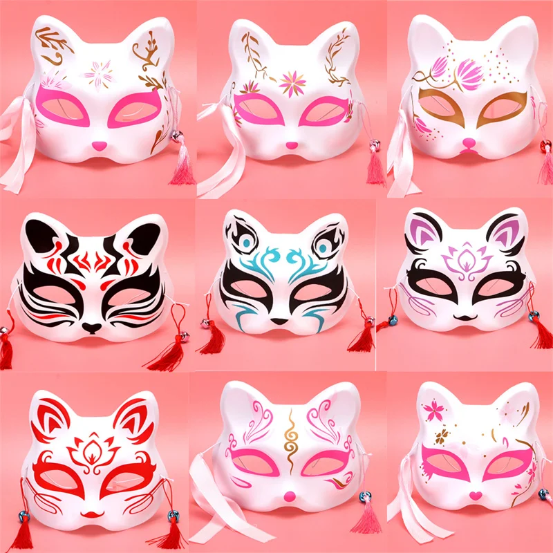 Japanische fuchs masken kabuki kitsune maske anime cosplay natsume buch von freunden katze fuchs halb gesichts maske halloween rave party requisiten