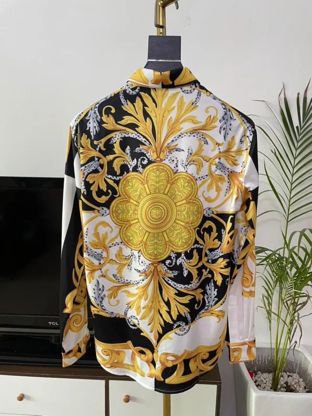 Kemeja mewah Royal pria pakaian kasual pria kemeja motif bunga Paisley sosial gaya istana Manga Longa kemeja pesta Prom Camisa