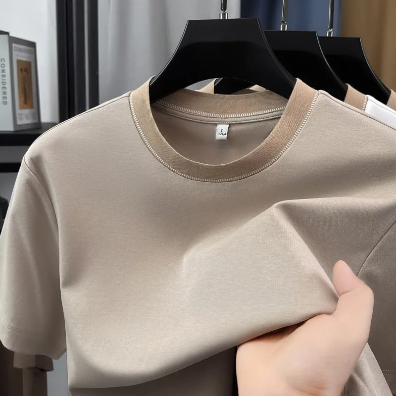 High Elasticity Men T-shirt 2026 Summer Light Thin Short Sleeved Top Loose Casual Round Neck Cotton T-shirt Fashion Men Clothing