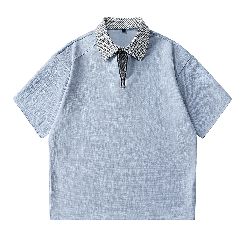 Men s Polo Shirts T shirt Summer Fashion Contrast Half Zip Collar Short Sleeve Loose Fit Casual