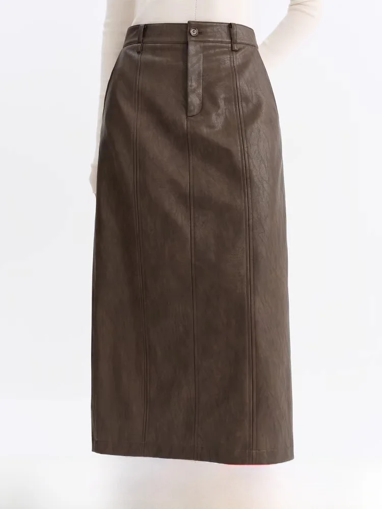 

Versatile PU Leather Midi Skirt for Women Commute Friendly High Waist Straight Cut Skirt Winter 2025 New Arrival Midi Skirt