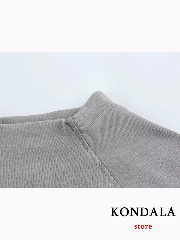 KONDALA Vintage Chic donna Solid top manica lunga lavorato a maglia o-collo top corti sciolto nuova moda 2024 autunno inverno Streetwear top