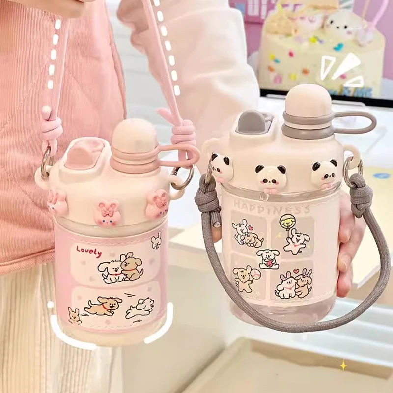 

Kawaii Boba Water Bottle Aesthetic Cute Korean Kids Girl Plastic Cups With Straw Tea Infuser For Coffee Bubble Milk Tea 500ml