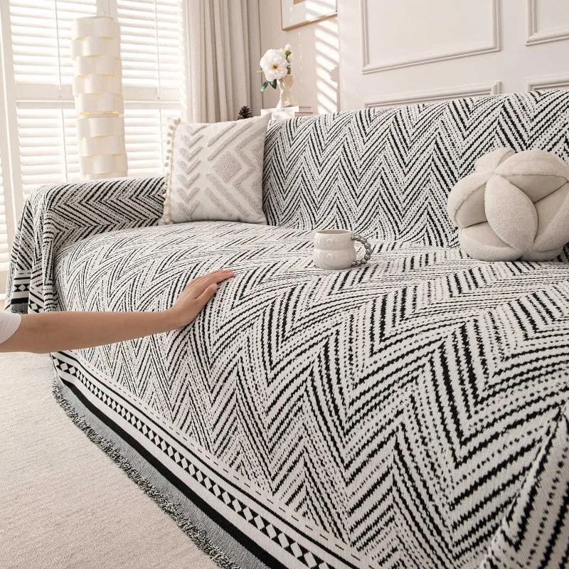 Sofa Cover Modern Simple Striped Chenille Thickened High-end Sense Non-slip and Scratch-resistant Home Textile Home Decoration