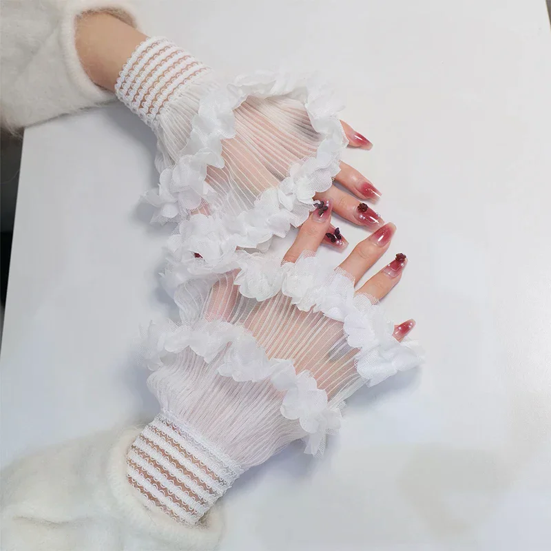 1 Para Krótkich Siateczkowych Rękawów na Nadgarstek do Zdjęć Paznokci, Sztuczne Rękawy do Manicure, Dekoracyjne Sztuczne Mankietki z Tiulu, Element do Zdjęć Paznokci, Tło do Zdjęć Nail Art