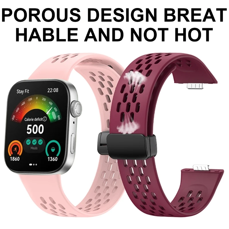 سوار معصم رياضي بمشبك مغناطيسي من السيليكون يسمح بمرور الهواء مع حزام ساعة مريح سريع الإصدار لساعة Fit3 H7JF