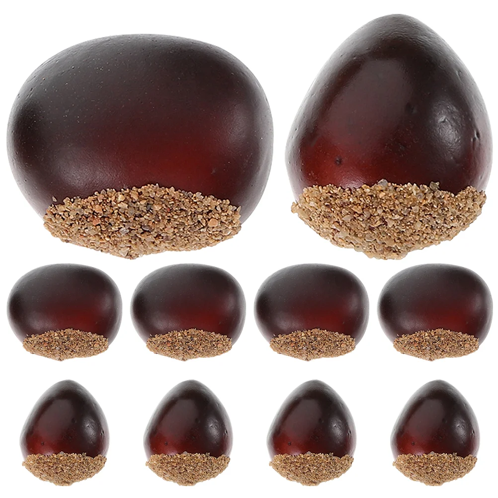 10Pcs Realistic Nuts Lifelike Chestnut Model Fall Harvest Holiday Table Artificial Nuts Decoration