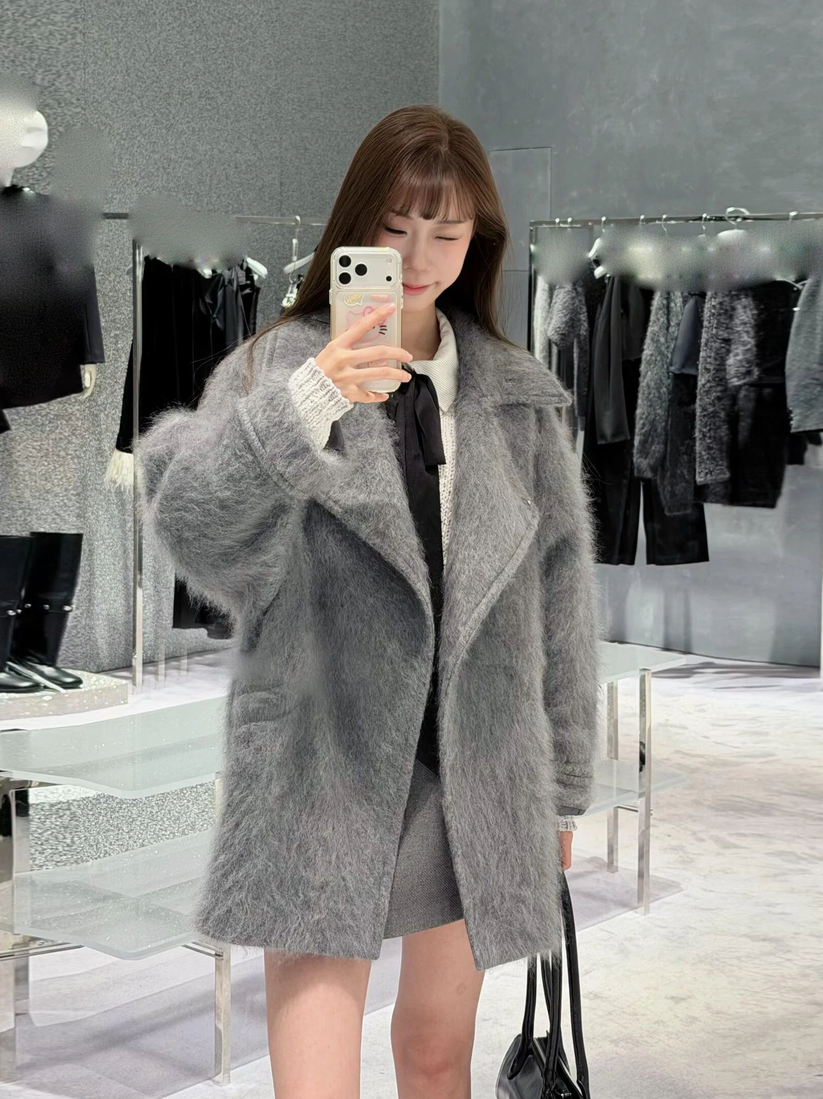 

Gray Woolen Coat Women's Super Beautiful High-End Short Stand Collar Retro Atmosphere Felt Outerwear Korean Style Loose Fit