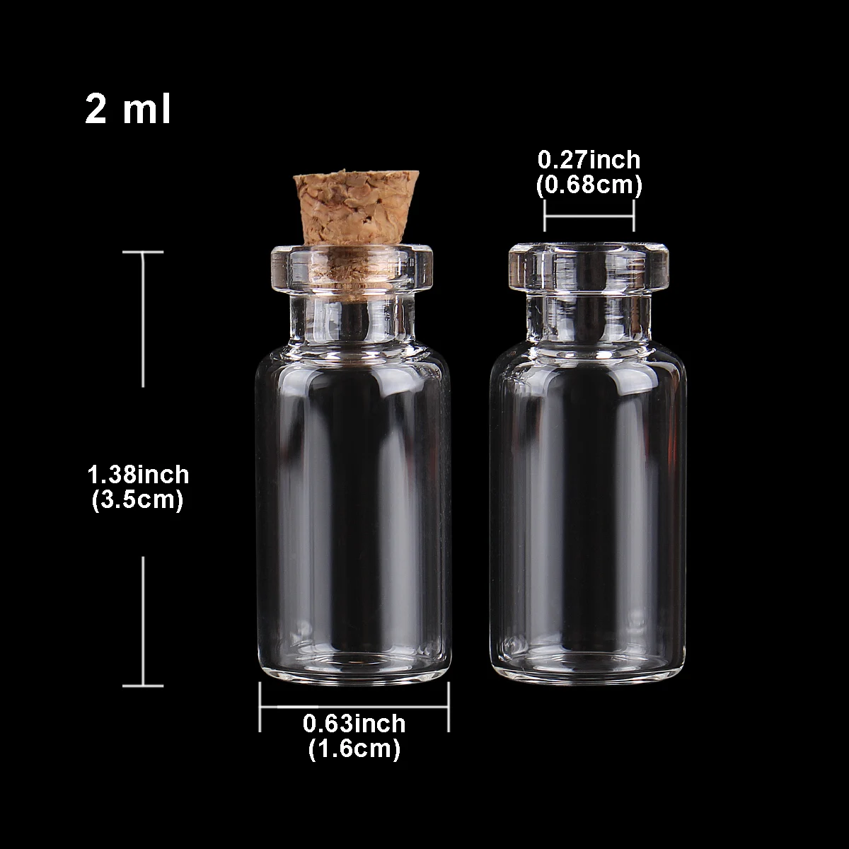 100pcs 16*35*7mm 2ml Mini Glass Wishing Bottles Tiny Jars Vials With Cork Stopper wedding gift