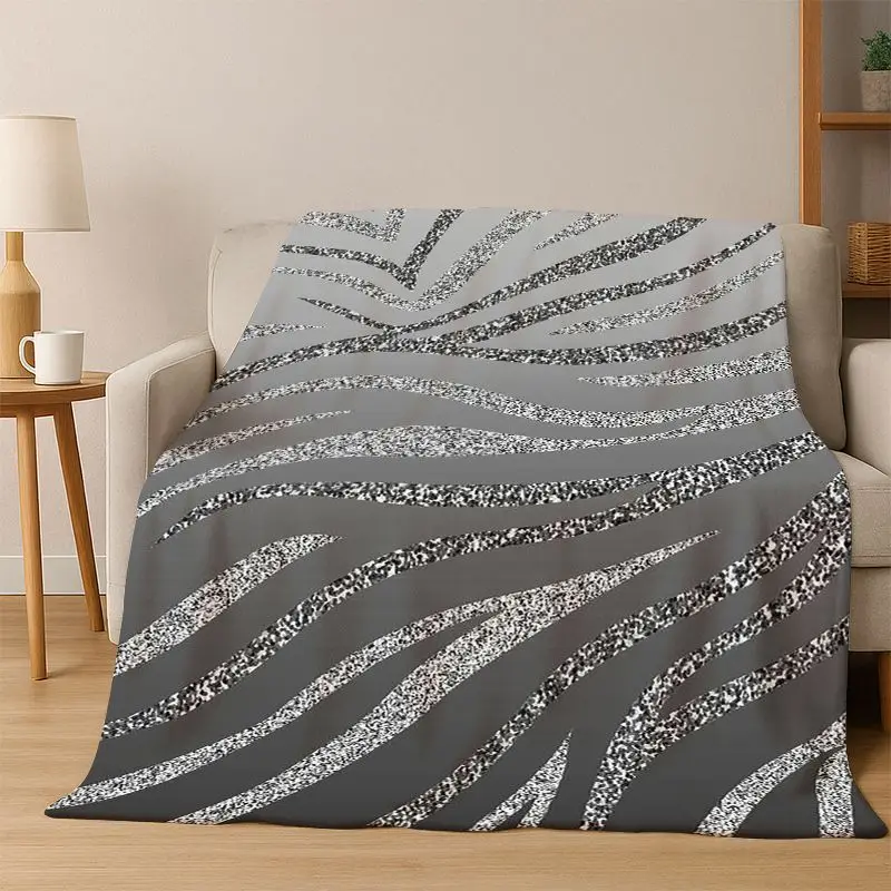 Black White Zebra Stripe Flannel Blanket Soft Warm Blanket Throw Blanket for Bedroom Living Room Bed Travel Camping Picnic Gift