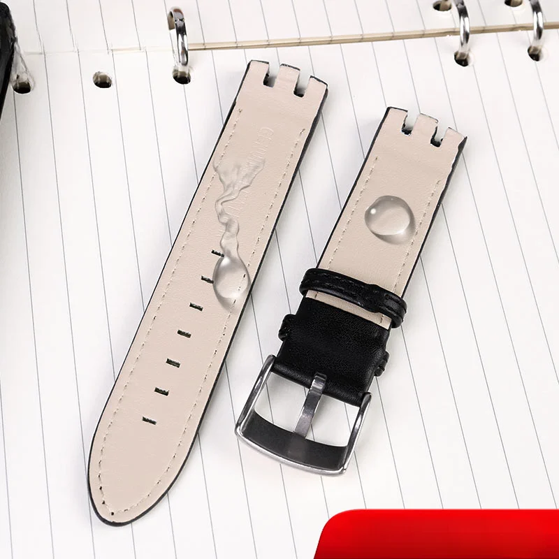 For Swatch Genuine Leather Watchband Yts401 402 409 713ytb400 Convex Curved Solid Steel Butterfly Buckle Watch Strap 20mm