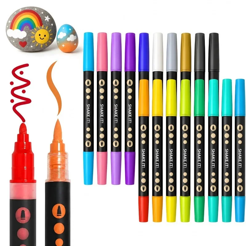 24-60 Colors Acrylic Paint Markers Soft Brush Tip Acrylic Markers Set Paint Pens Wood Fabric Canvas Glass Canvas Rock Painting