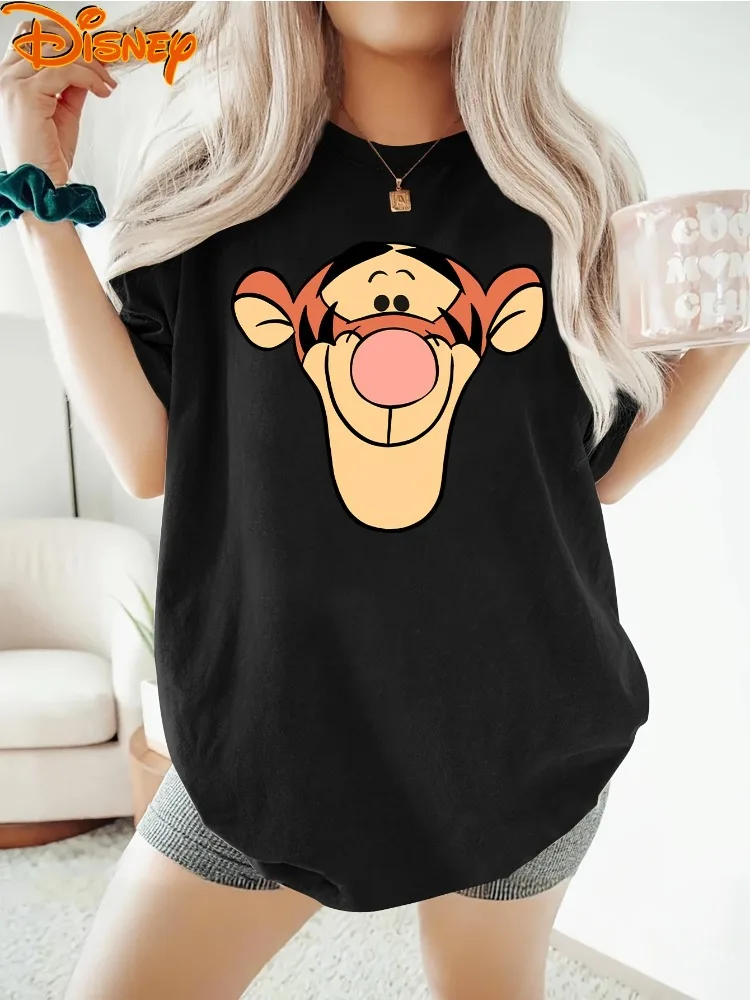 

Cute Winnie The Pooh Tigger Smiling Face Series Printed Round Neck Women TShirt Fashionable Casual Retro Style Y2K Top Plus Size