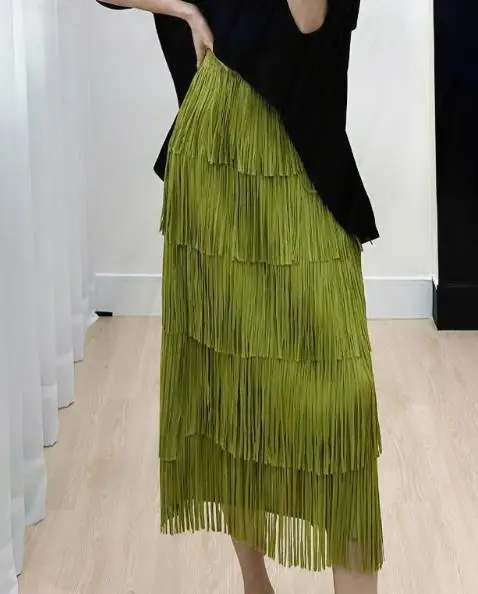 

Long Cake Skirts Women Layers Tassels Skirts LADY Long Pleated Skirts