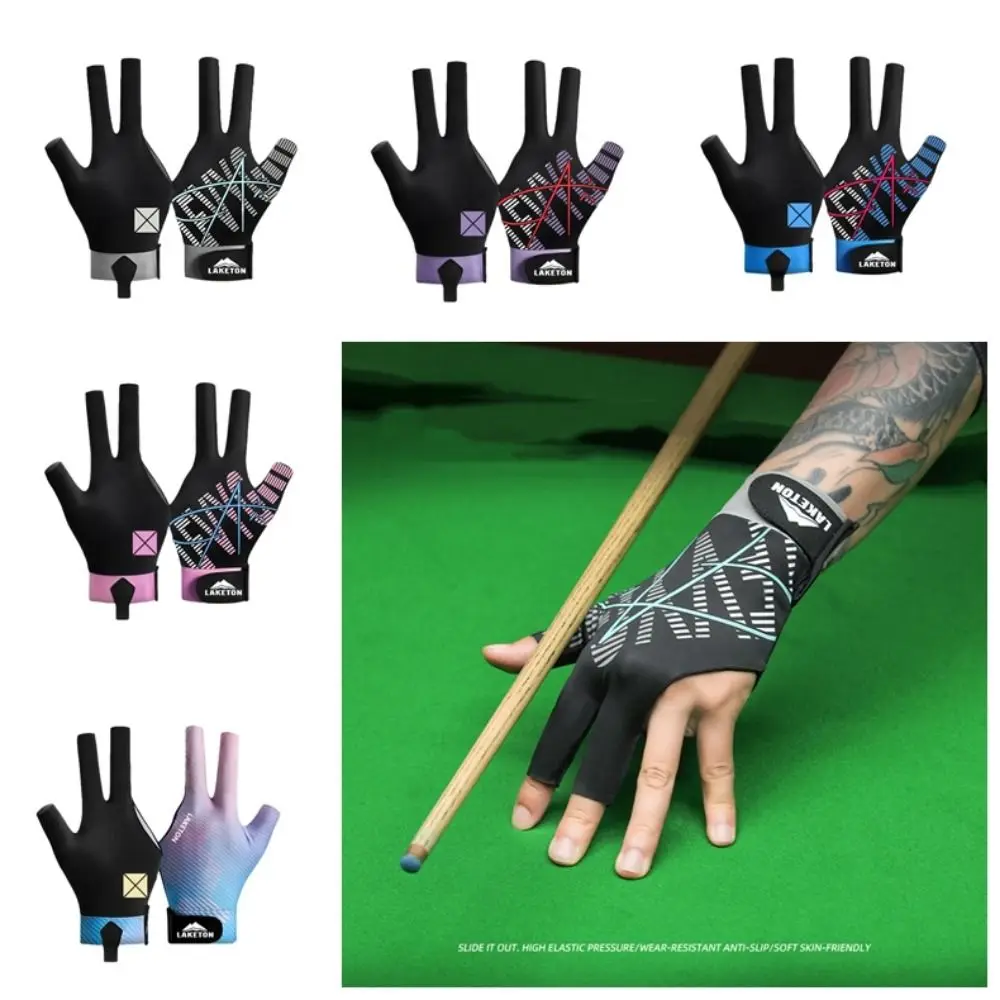 Sarung tangan Biliar tangan kiri tiga jari, sarung tangan latihan Billiard bernapas tahan aus, sarung tangan Snooker ringan tangan kiri