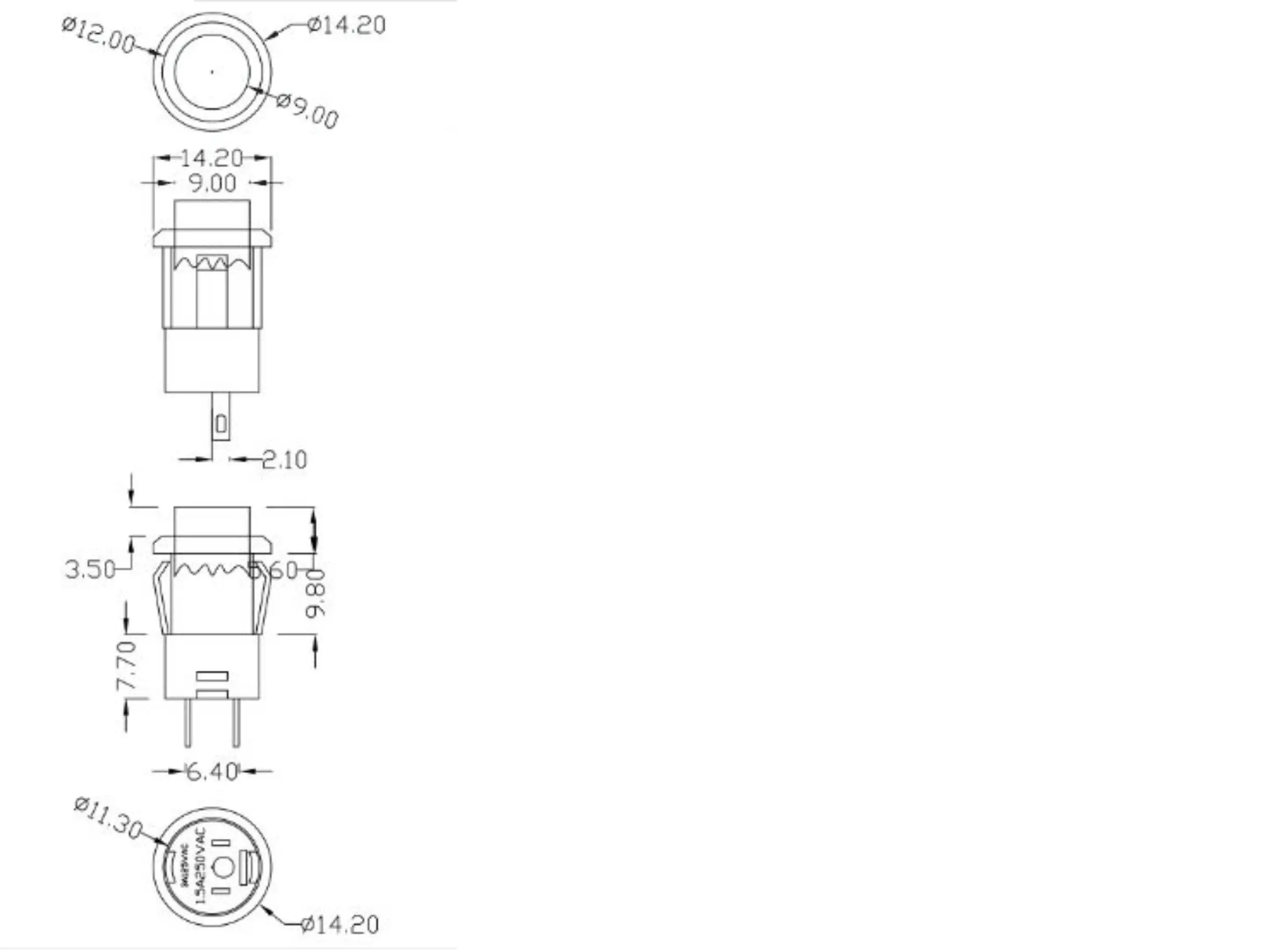 10 Stück Karten-Typ DS-427/428 Rundtastenschalter, 12 mm, nicht verriegelnd, selbstrückstellend, verriegelnd, selbstverriegelnd, Impulsschalter – Detail 3
