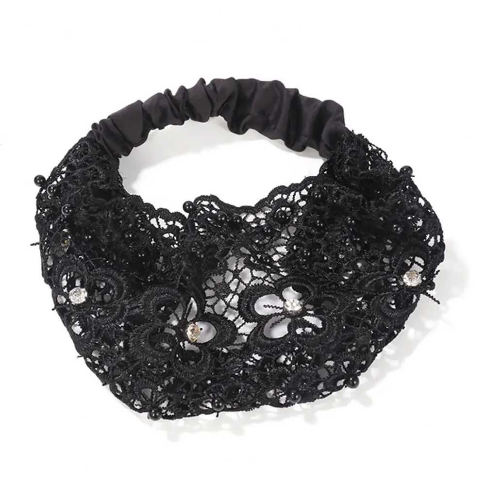 

Soft Breathable Headband Simple Design Headband Boho Style Floral Lace Headband Set with Faux Pearls Wide Elastic Hair for Women