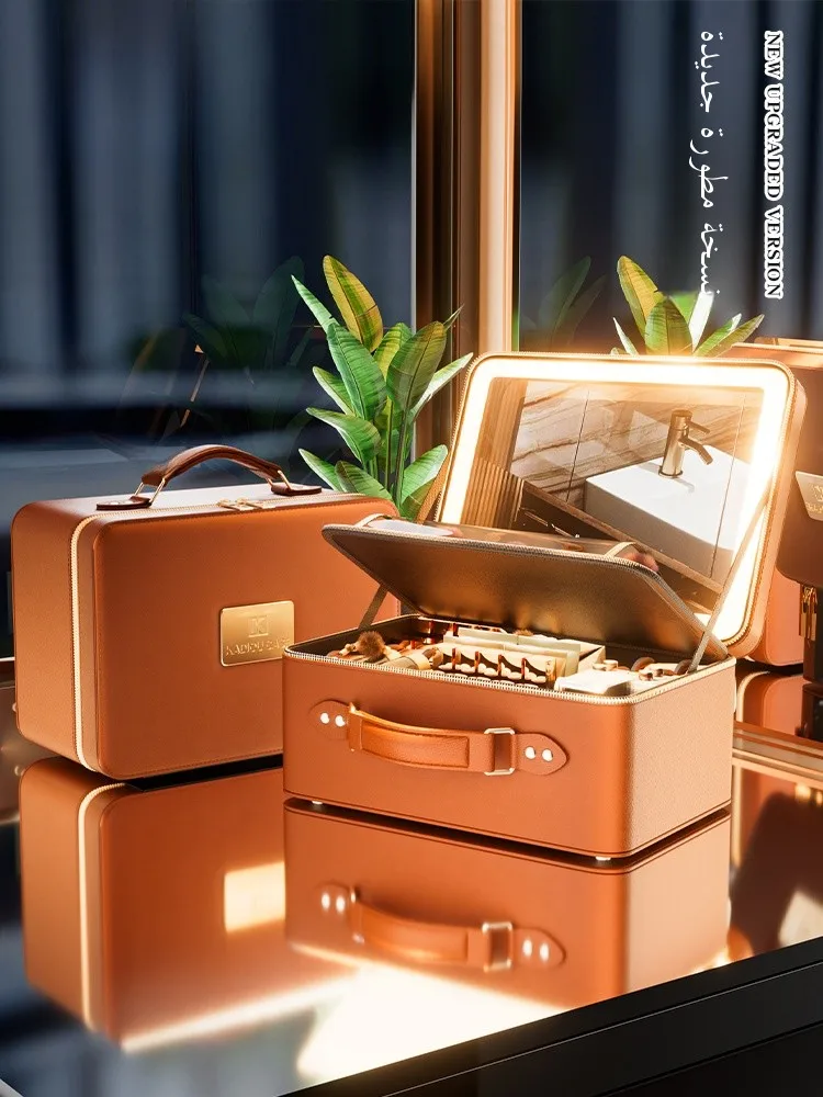 

High-End Portable Large Capaci Women's eup Bag with LED Light Mirror And Hanging Feature for Traveling And Carry-On Lage
