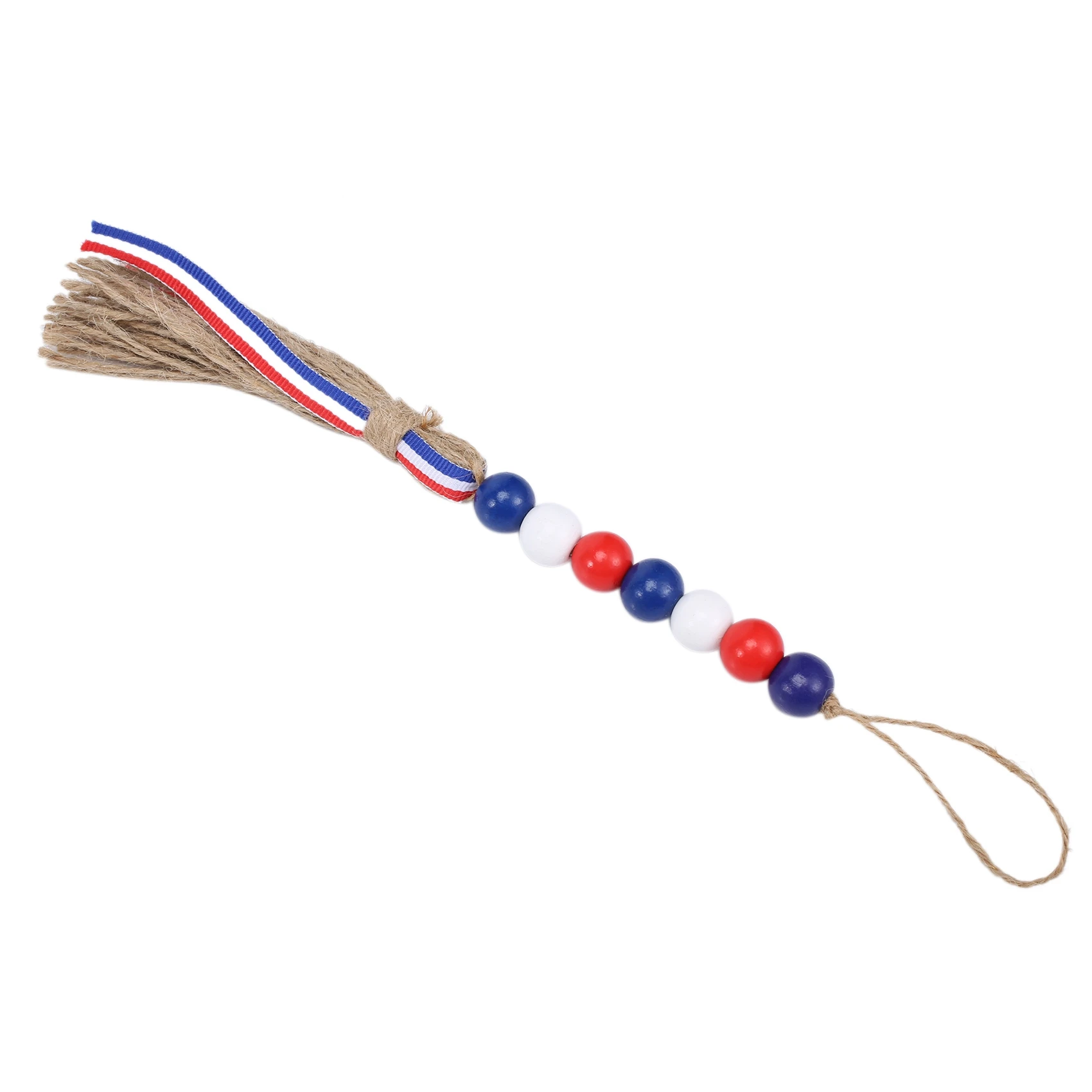 GOOD-Independence Day Wood Bead Tassels Garlands Farmhouse Rustic Bead Hanging Ornaments For 4Th Of July Home Decor