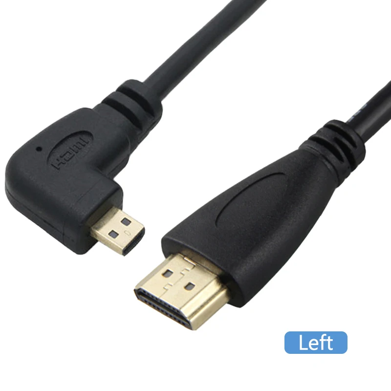 Micro kabel hdmi kompatybilny z HDMI V1.4 męski do HDTV Micro HD 90 stopni lewy kabel kątowy prawy 1080p dla HDTV PS3 XBOX 3D LCD