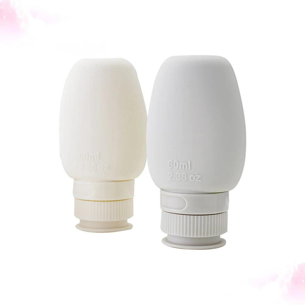 2Pcs 60Ml 실리콘 여행용 병 휴대용 리필 가능 누출 방지 세면용품 샴푸 샤워 젤 라이트 그레이 베이지
