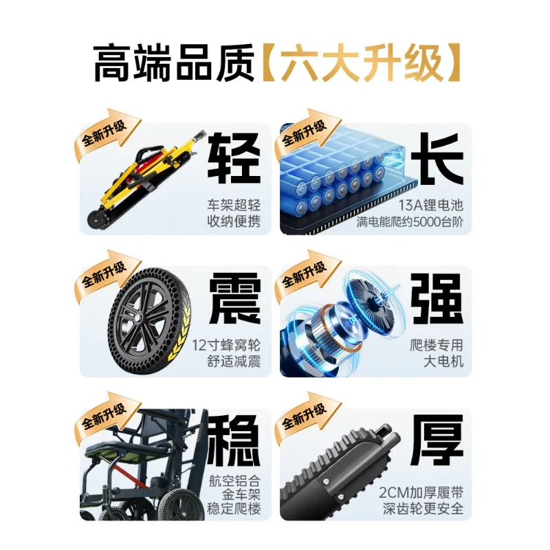 Electric climbing wheelchair, intelligent up and down stairs, fully automatic crawler, elderly climbing machine artifact