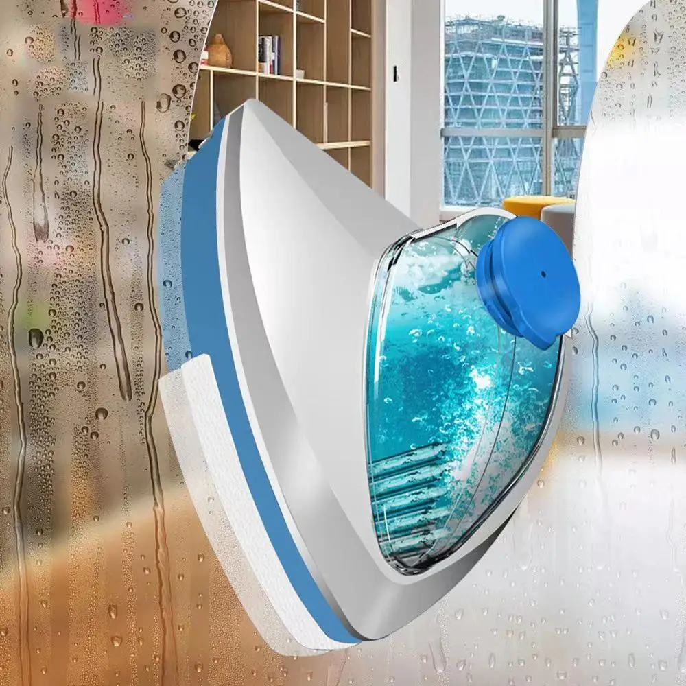 

Double Sided Magnetic Window Cleaner with Water Storage Sponge Strong Suction Glass Wiper Tool Safety Rope for High Rise Home