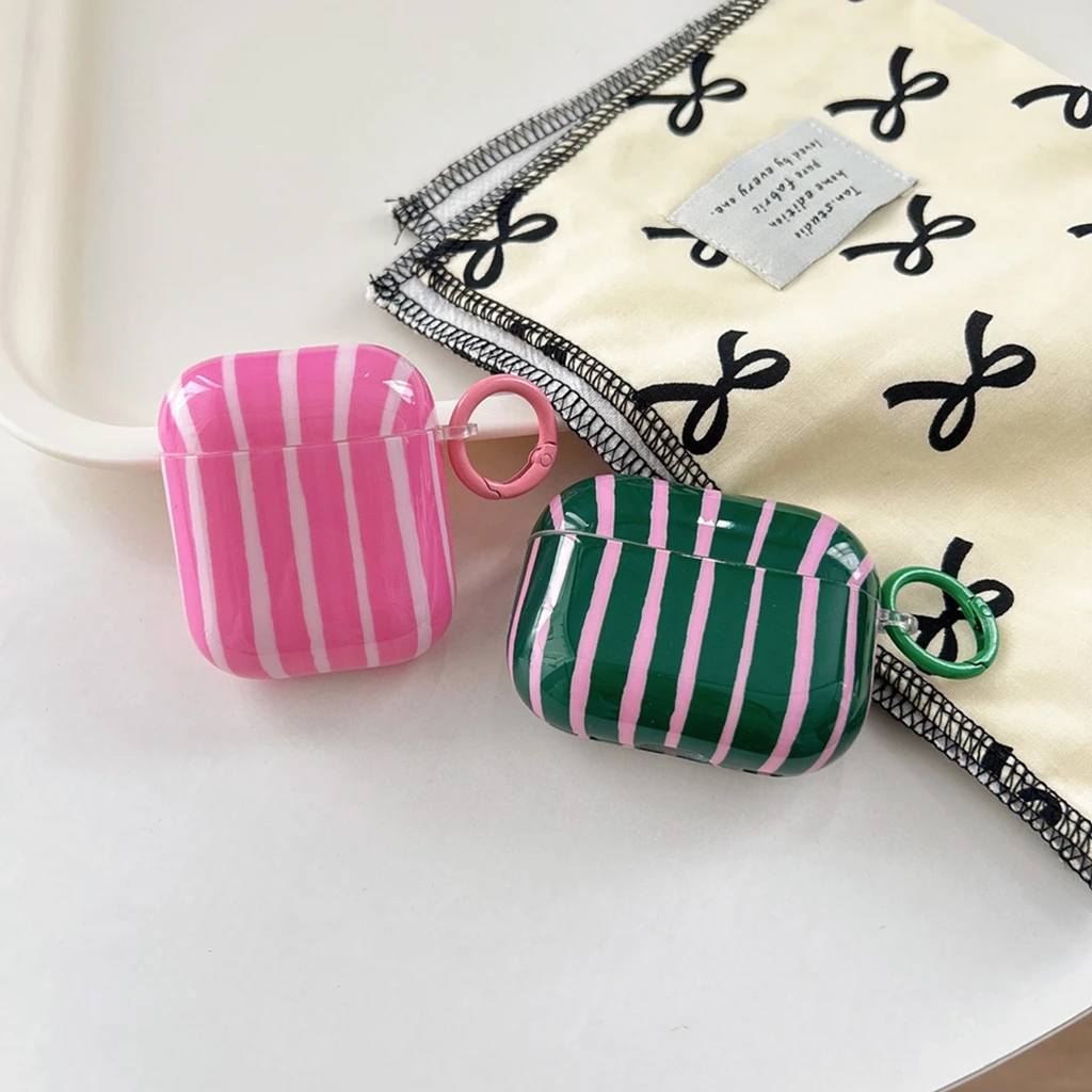 

Summer Dopamine Simple Color Collision Stripes Splicing Hook Earphone Case for AirPods 1 2 3 4 Pro 2 Stylish and Protective
