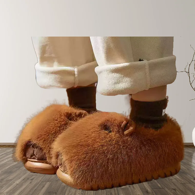 

Warm Plush Furry Slippers Cartoon Style Cotton Footwear Home Use Thick Soled Warm Slippers